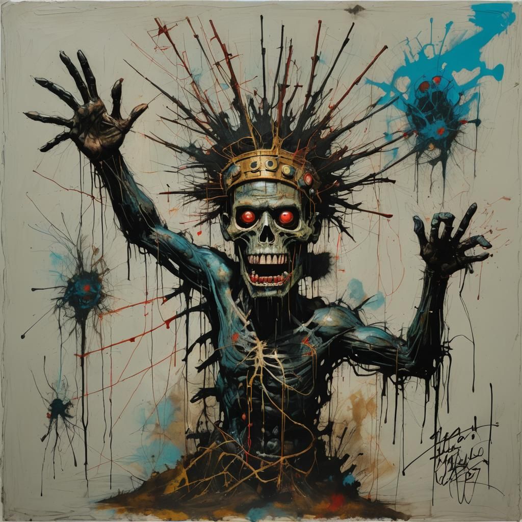 Surreal Hand Attack in Basquiat-Beksinski Style