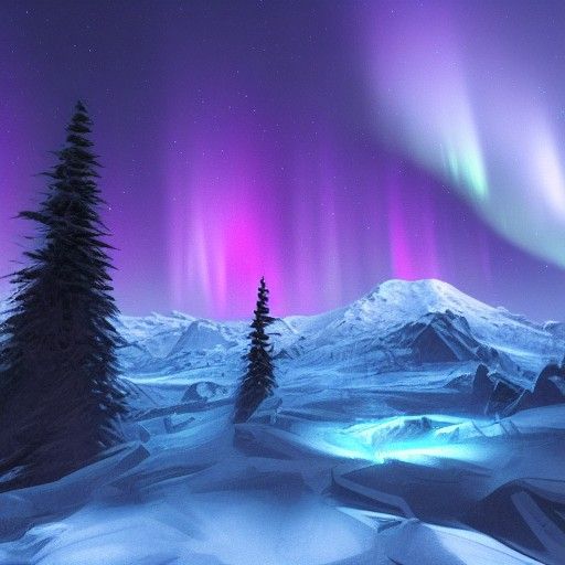 Aurora Borealis Over Snowy Mountains at Night