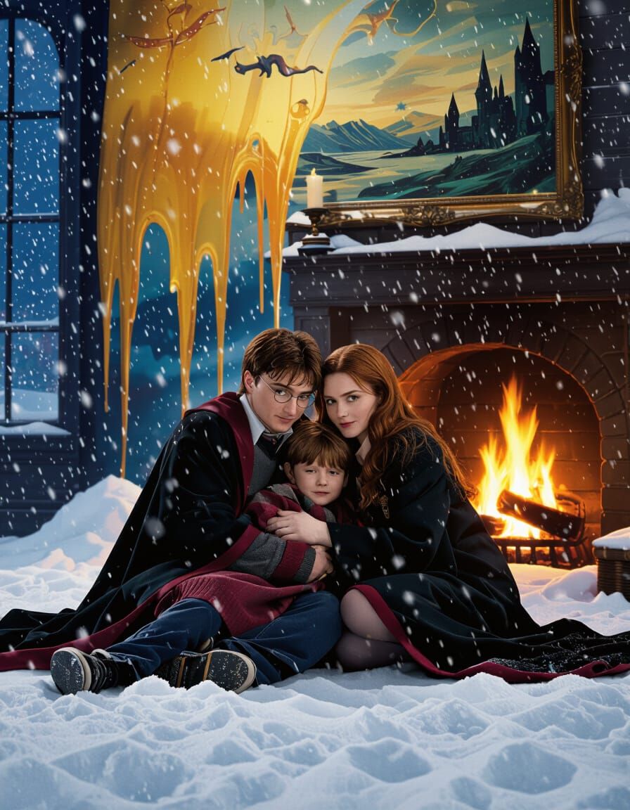 Harry Potter Family Cuddle in Dali-esque Film Still