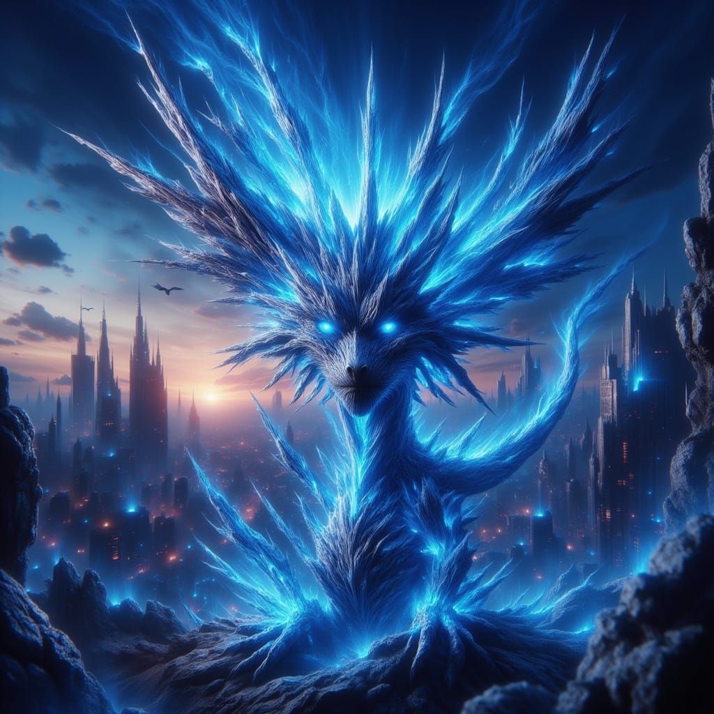 Majestic Dragon in Dystopian Synthwave Cityscape