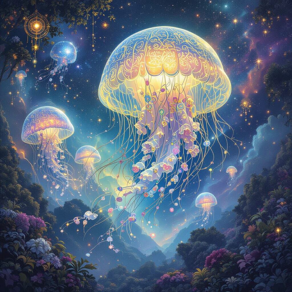 Bioluminescent Garden in Space, Cosmic Surrealism