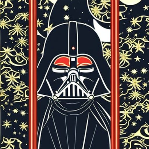 Darth Vader in Ukiyo-e Style with Starfield