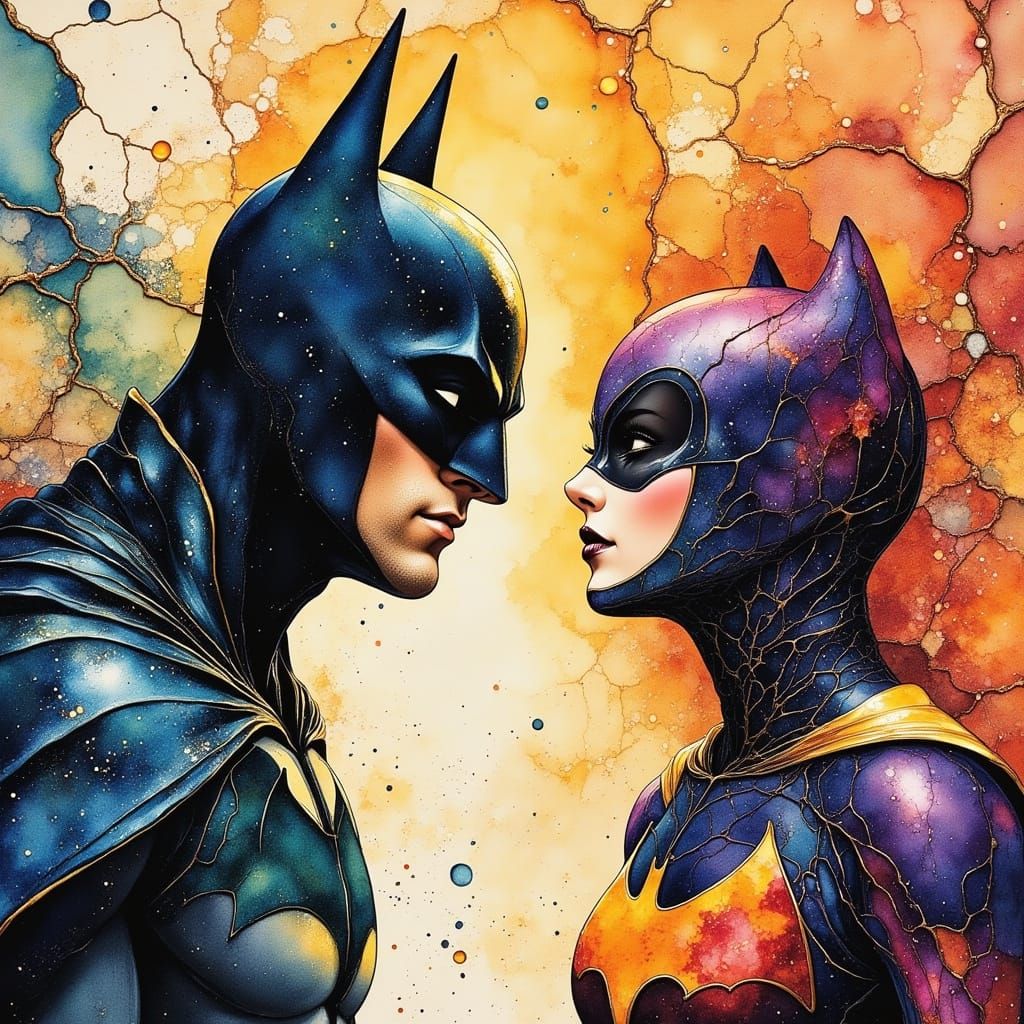 Batman and Batgirl: A Watercolor Fantasy
