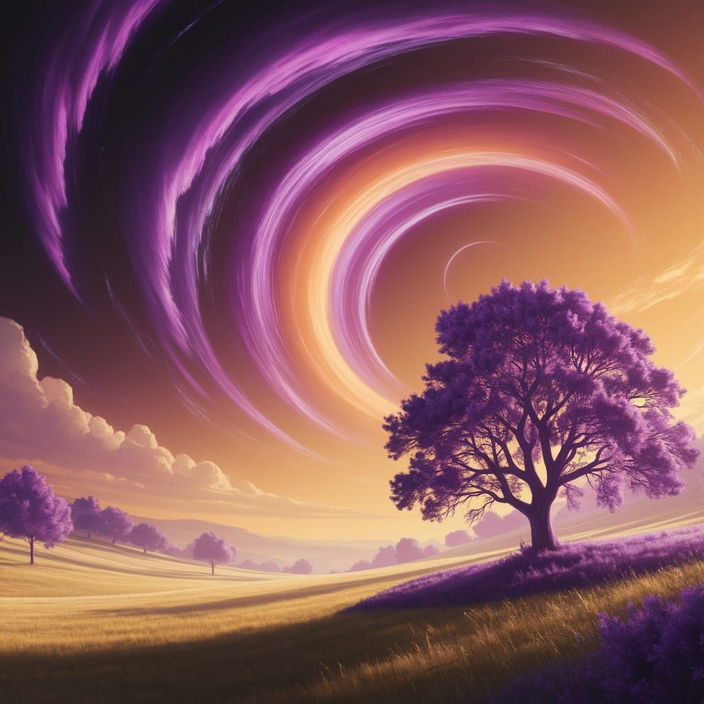 Enchanted Celestial Landscape with Majestic Tree
