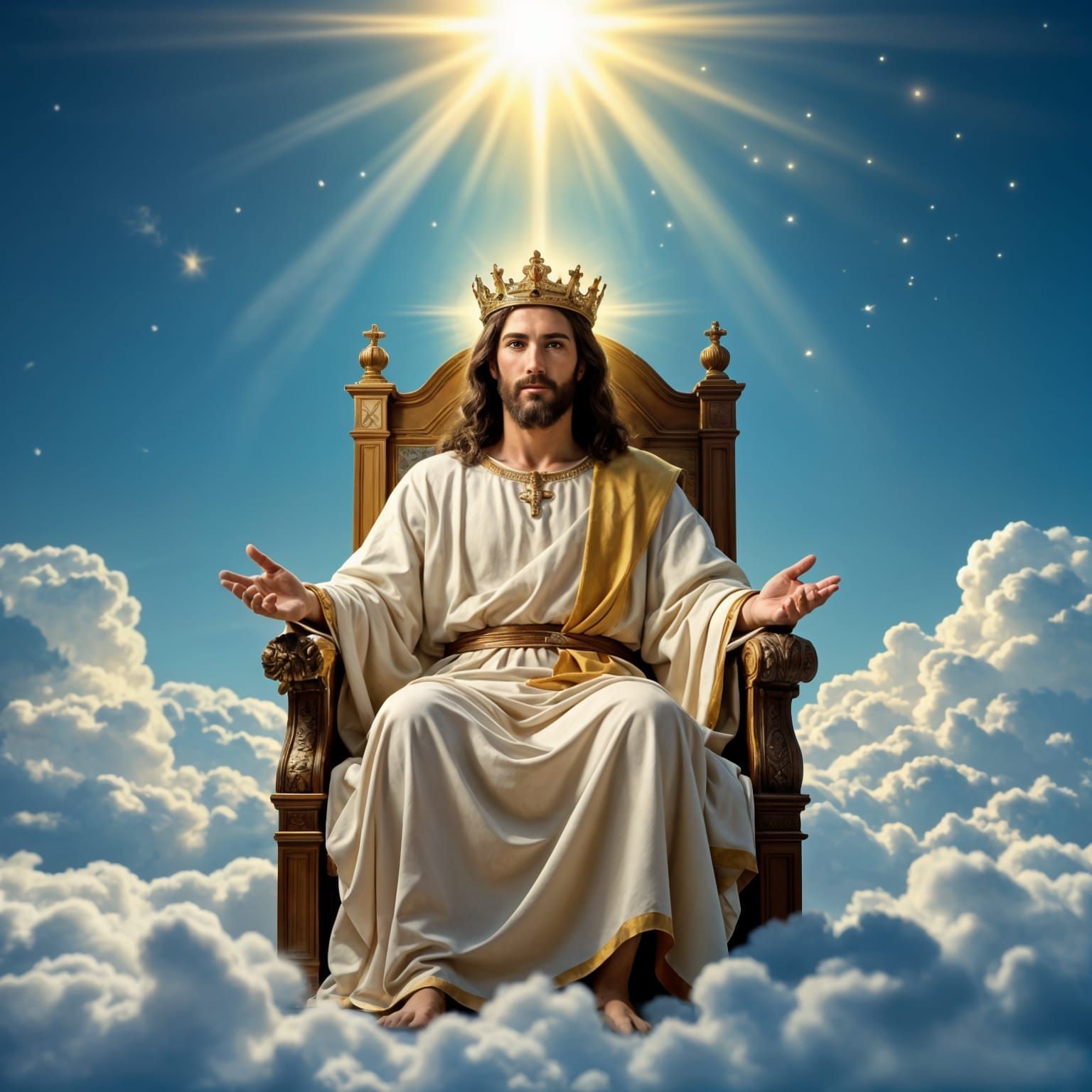 Jesus Enthroned in Heaven with Crown