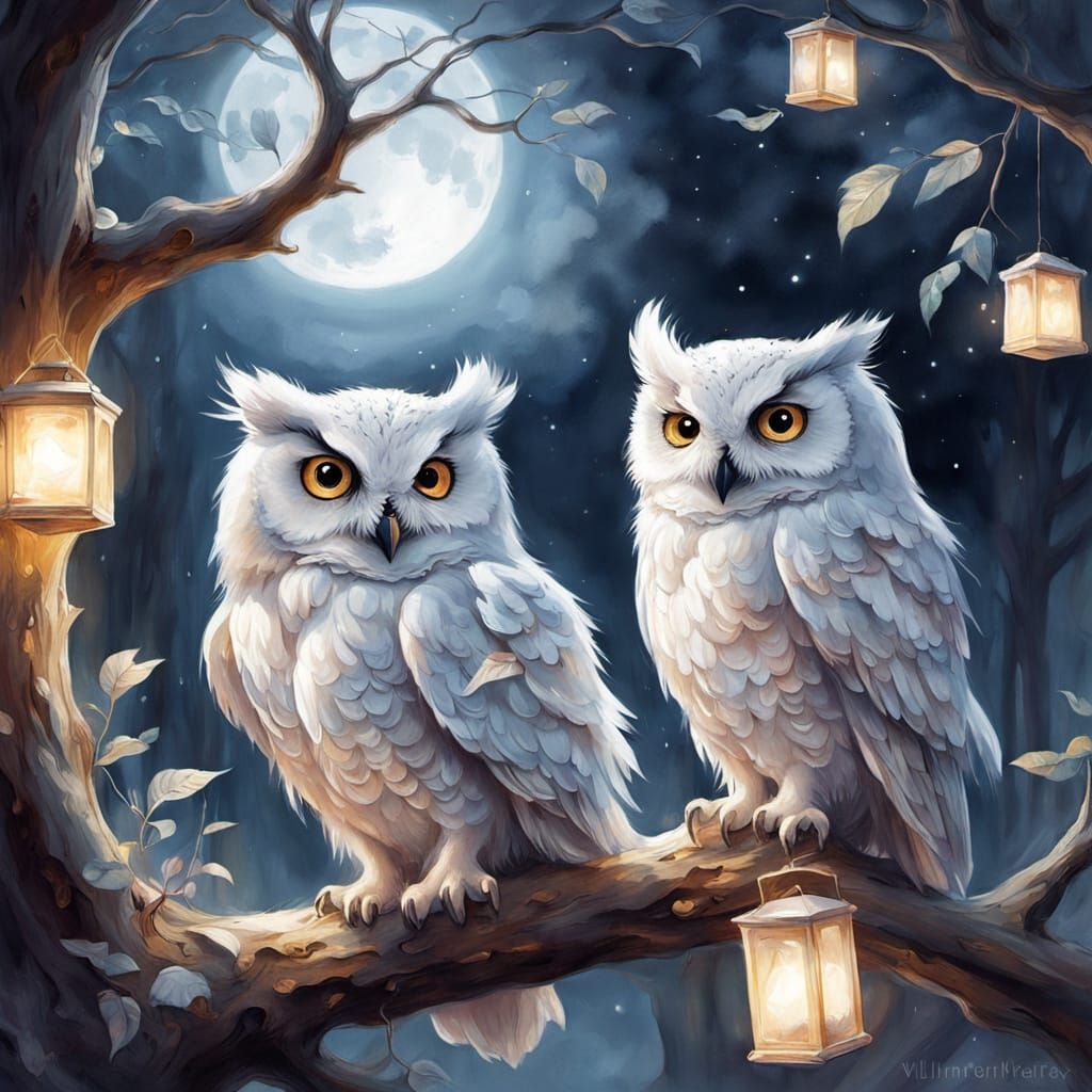 Whimsical Owl and Pixie Librarians in Watercolor Style