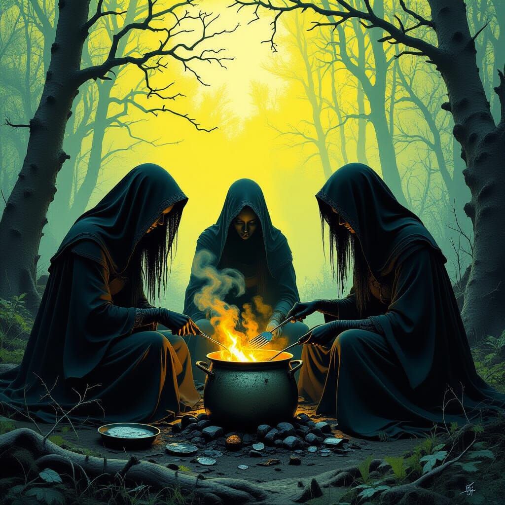 Witches' Dark Forest Feast in Beksinski Style