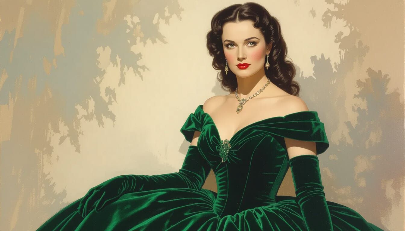 Vivien Leigh as Scarlett O'Hara in Green Gown, Painterly Rea...