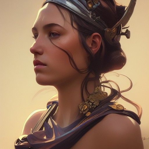 Detailed Portrait of Athena in Art Nouveau Style