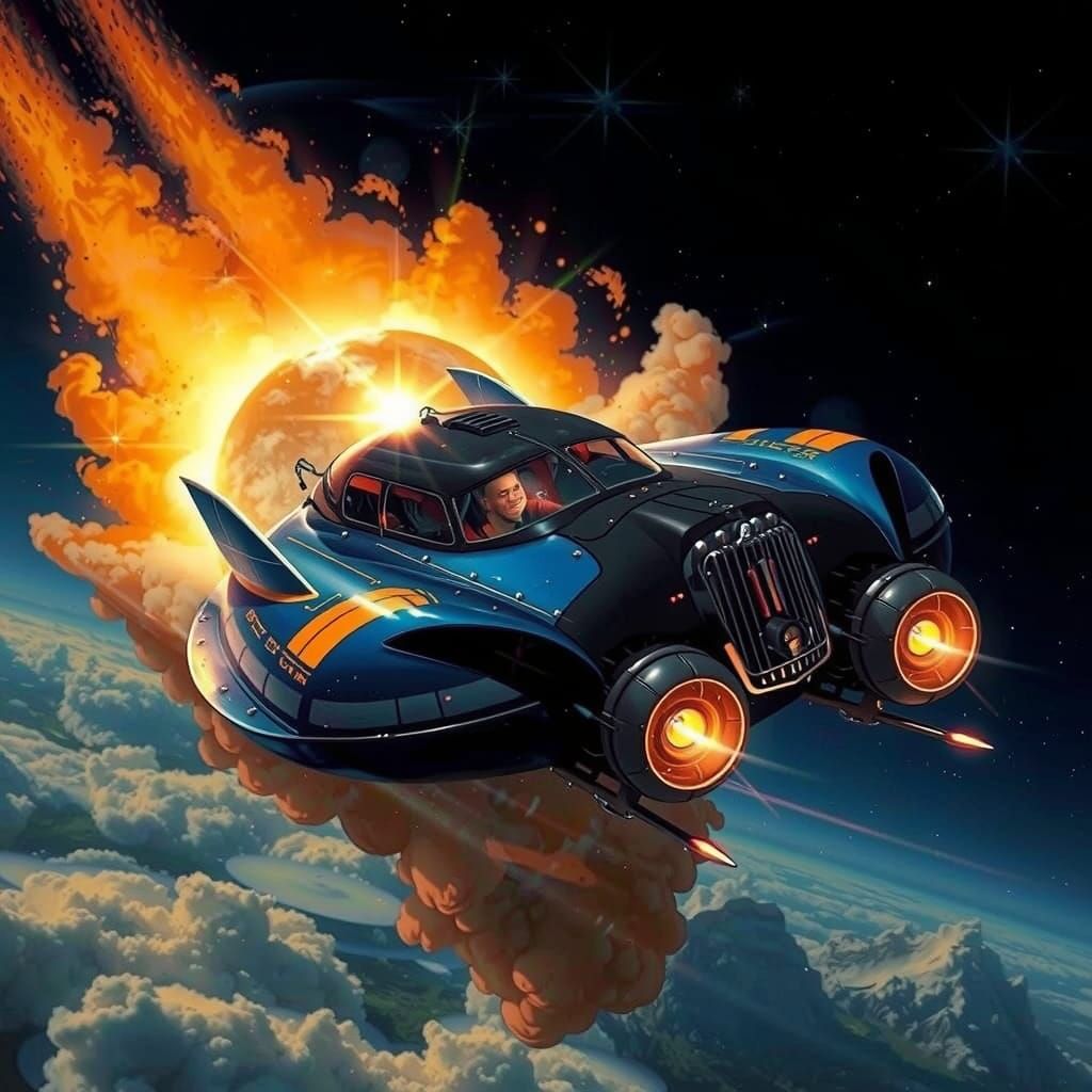 Art Deco Rocket Soars Through Space