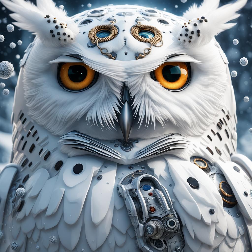 Futuristic Snowy Owl with Clockwork Design