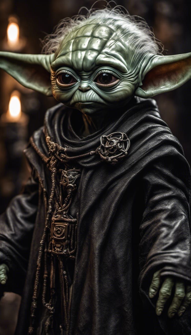 Baby Yoda as Gothic Mephistopheles in Steampunk Style