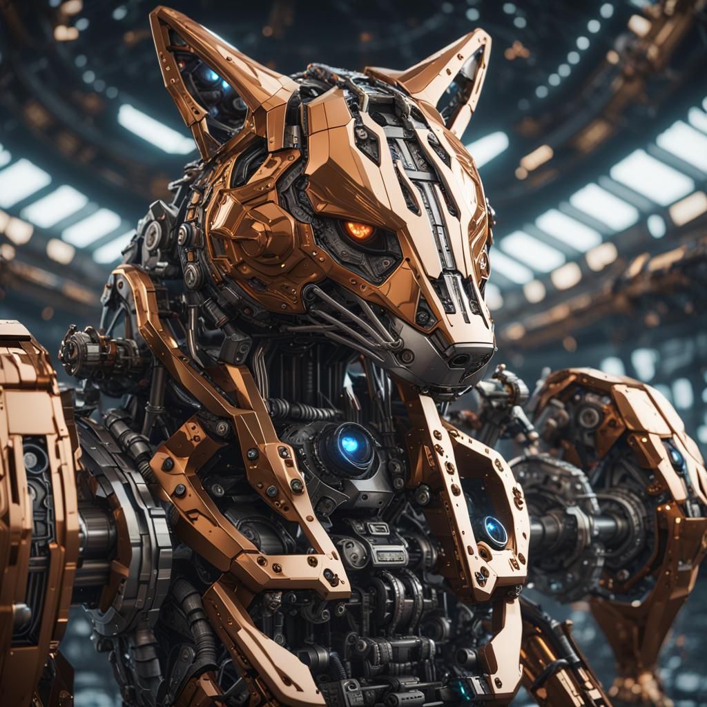 Detailed Metal Fox Face in Sci-Fi Style