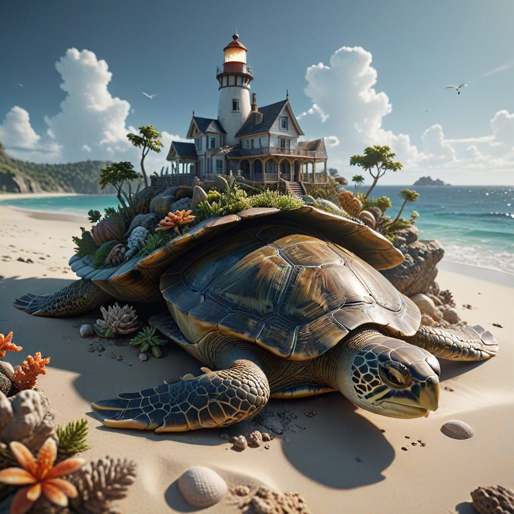 Surreal Turtle Island World in Dreamlike Rendering