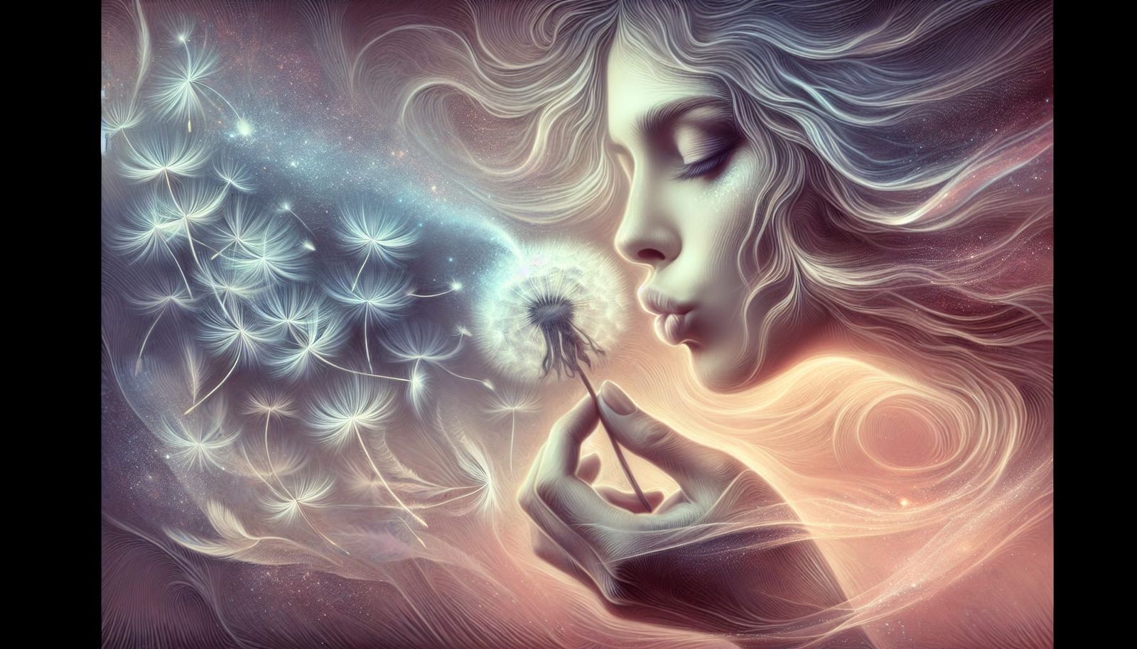 Dreamy Woman Transforms Dandelion Seeds in Fantasy Art