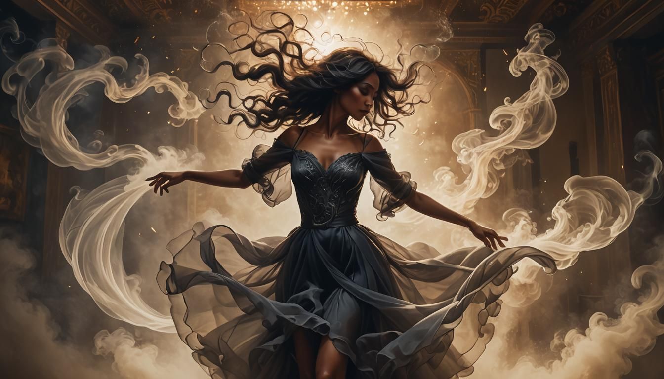 Smoke Silhouette Dancing in Swirling Dress of Smoke