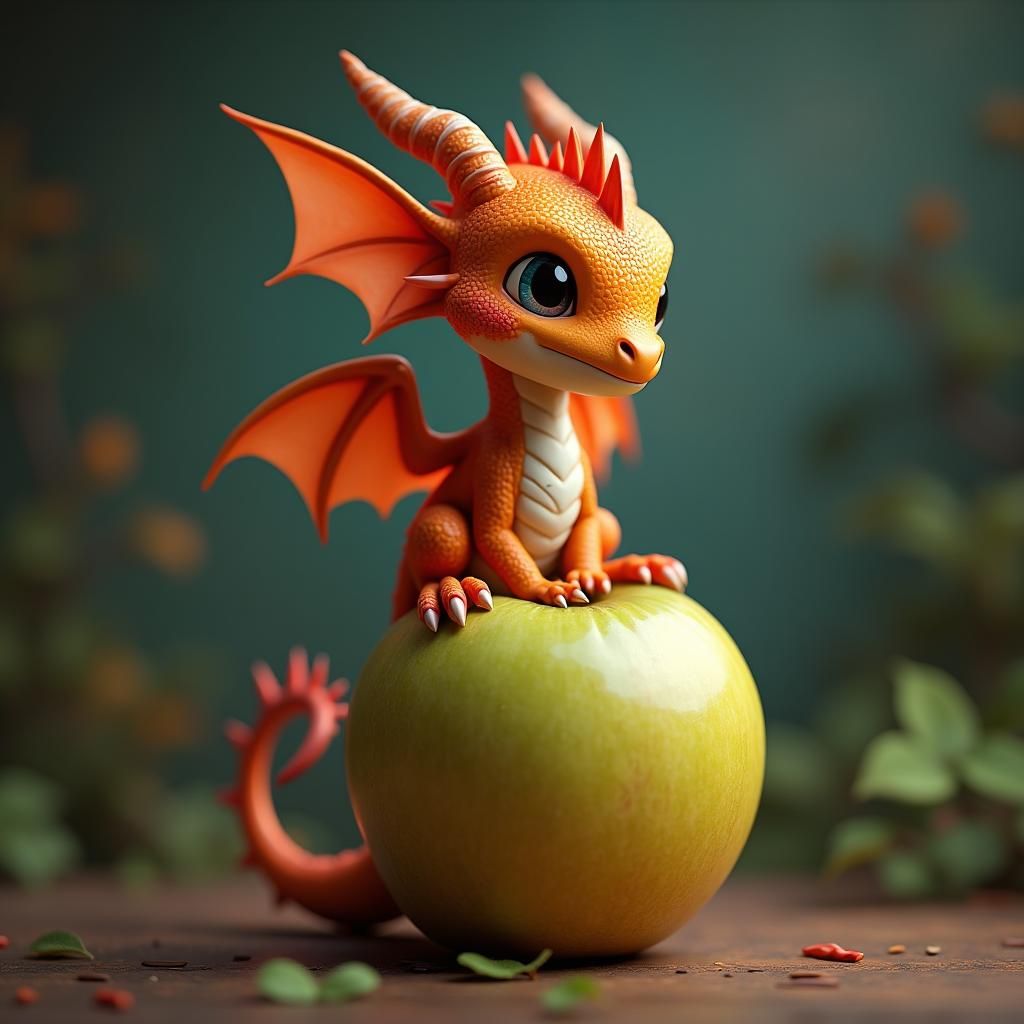 Cute Dragon on Apple: Fantasy Concept Art