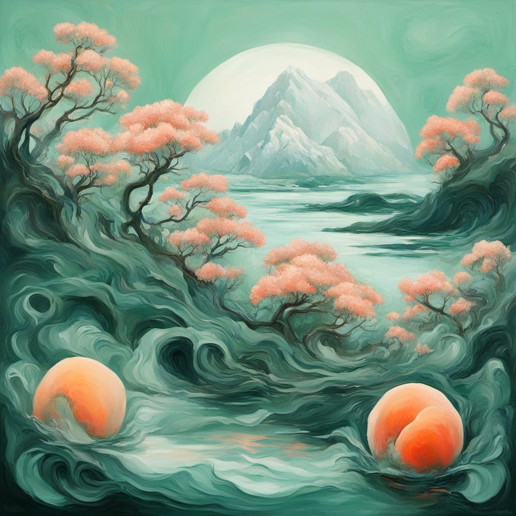 Surreal Cyberpunk Abstract Painting with Kelp and Fog