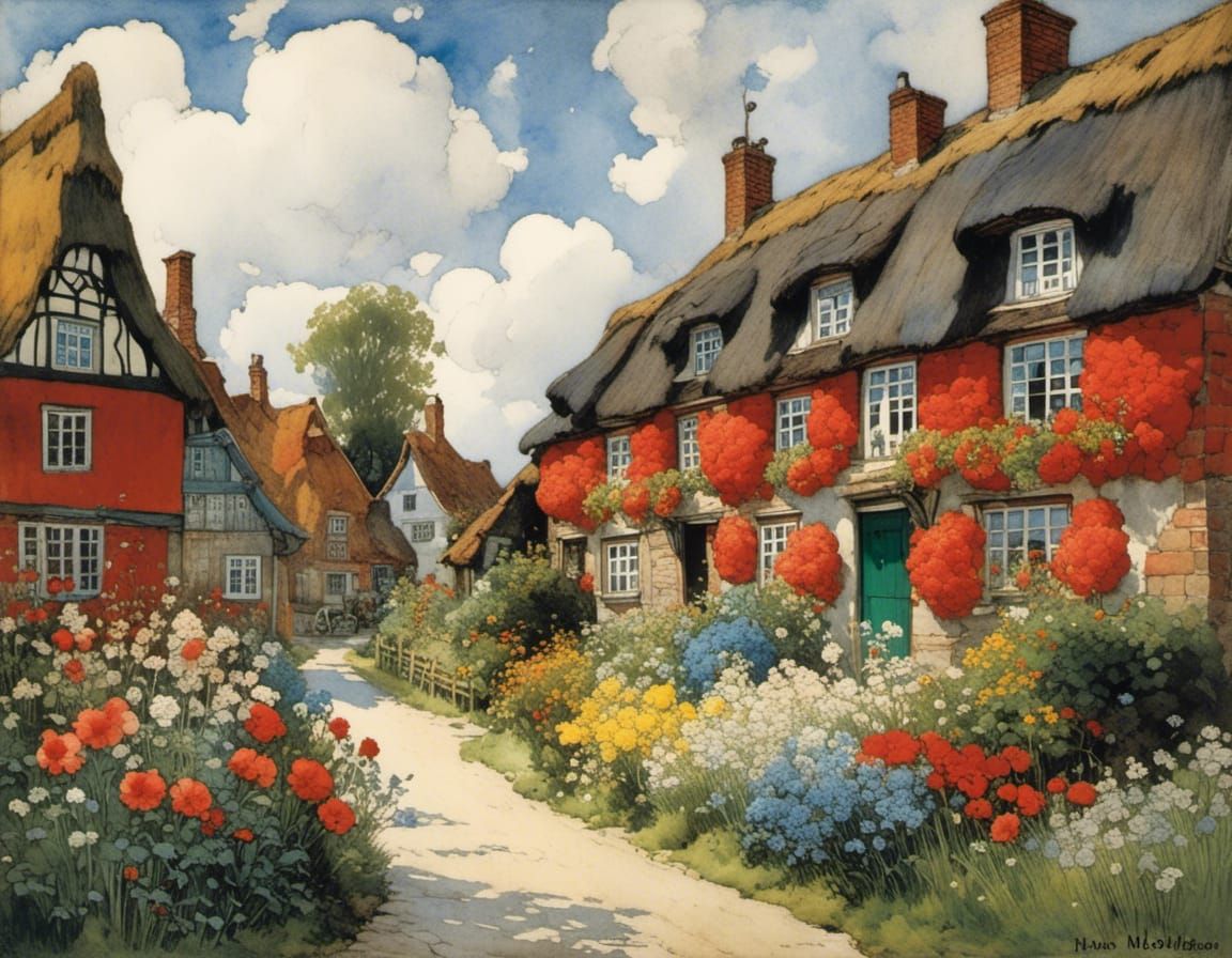 Thatched Village Homes in North Frisian Countryside