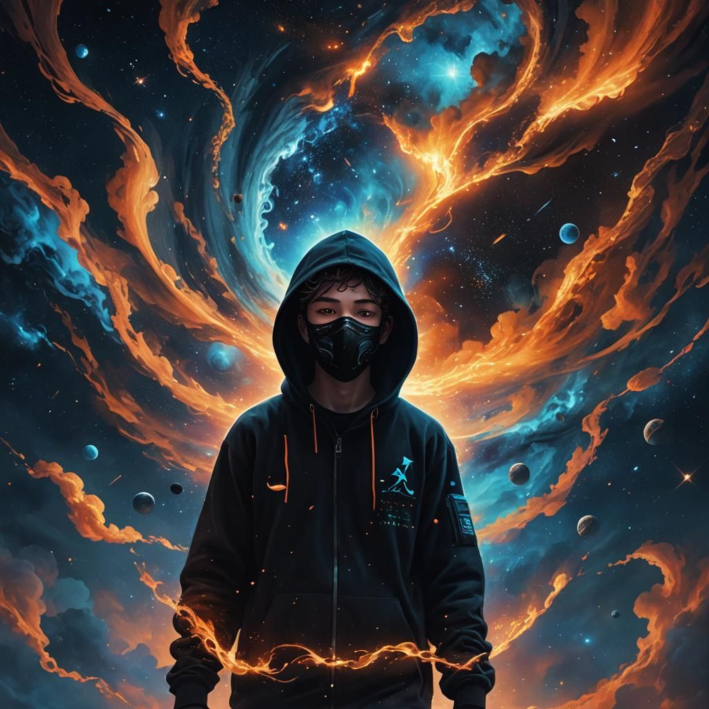 Hooded Figure Floating in Space: Digital Concept Art