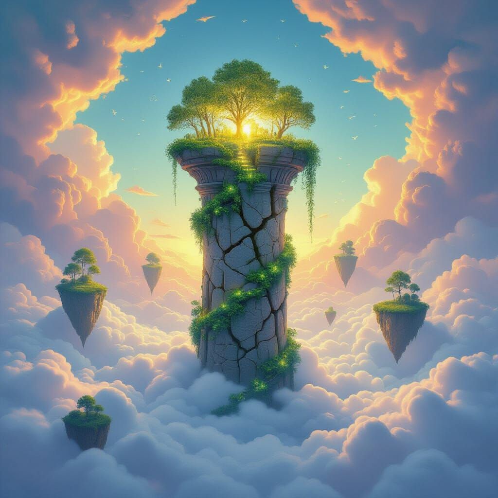 Surreal Stone Pillar in Dreamlike Landscape