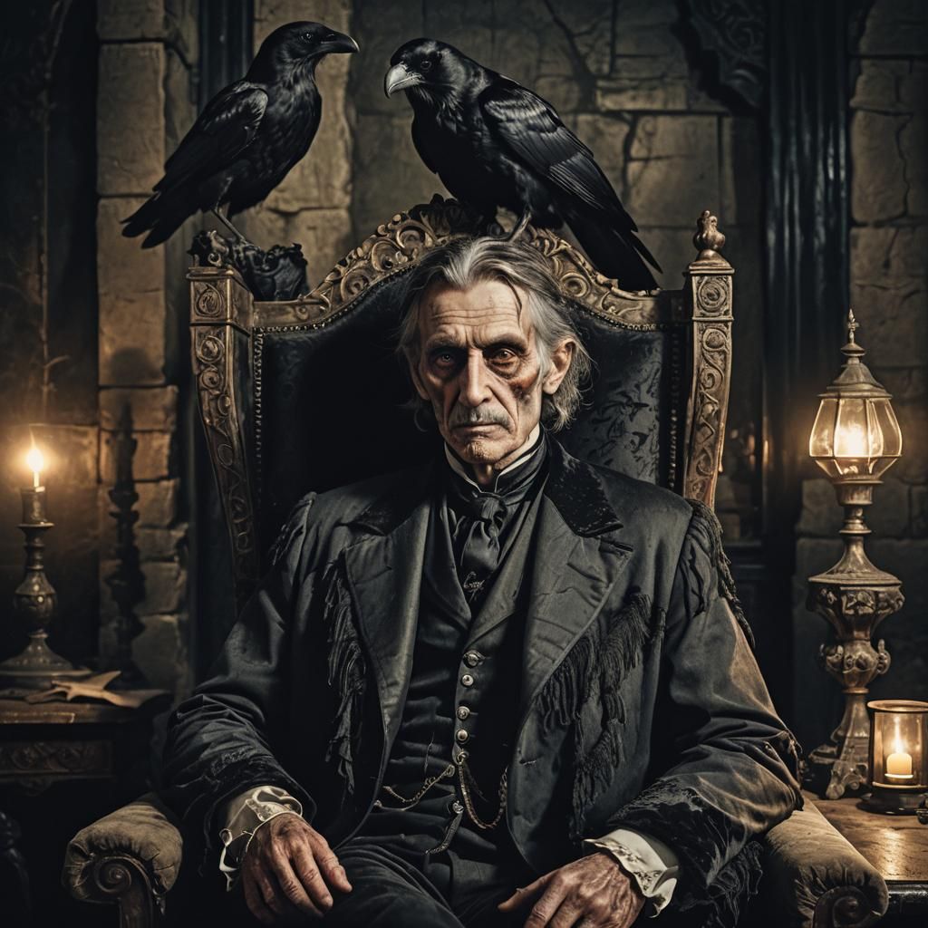 Gothic Victorian Portrait: Sick Man with Crow