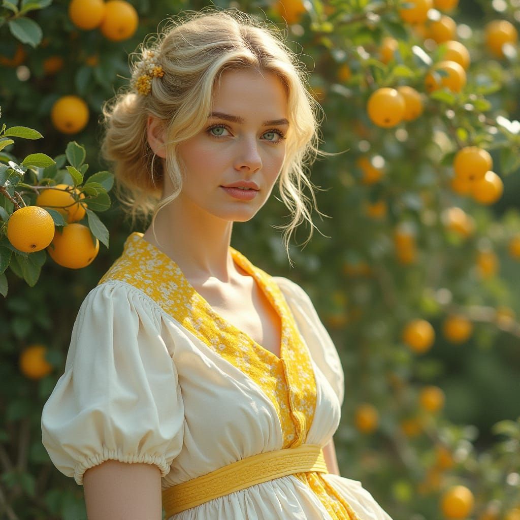 European Woman in Sunlit Garden, Impressionist Style