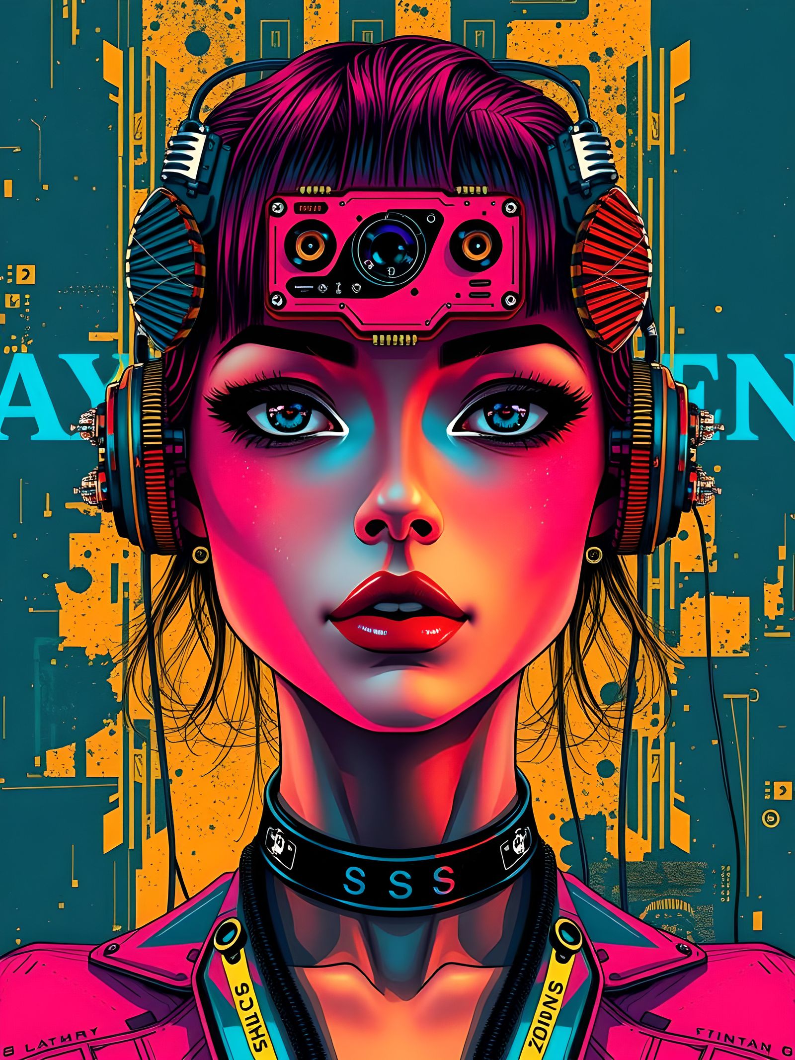 Faceless Woman with Electronics in Pop Art Style