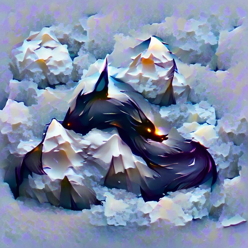 Dark Fox in Snowy Mountain Landscape