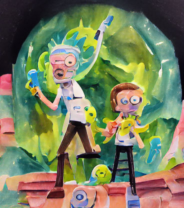 Rick and Morty in a Surreal Landscape