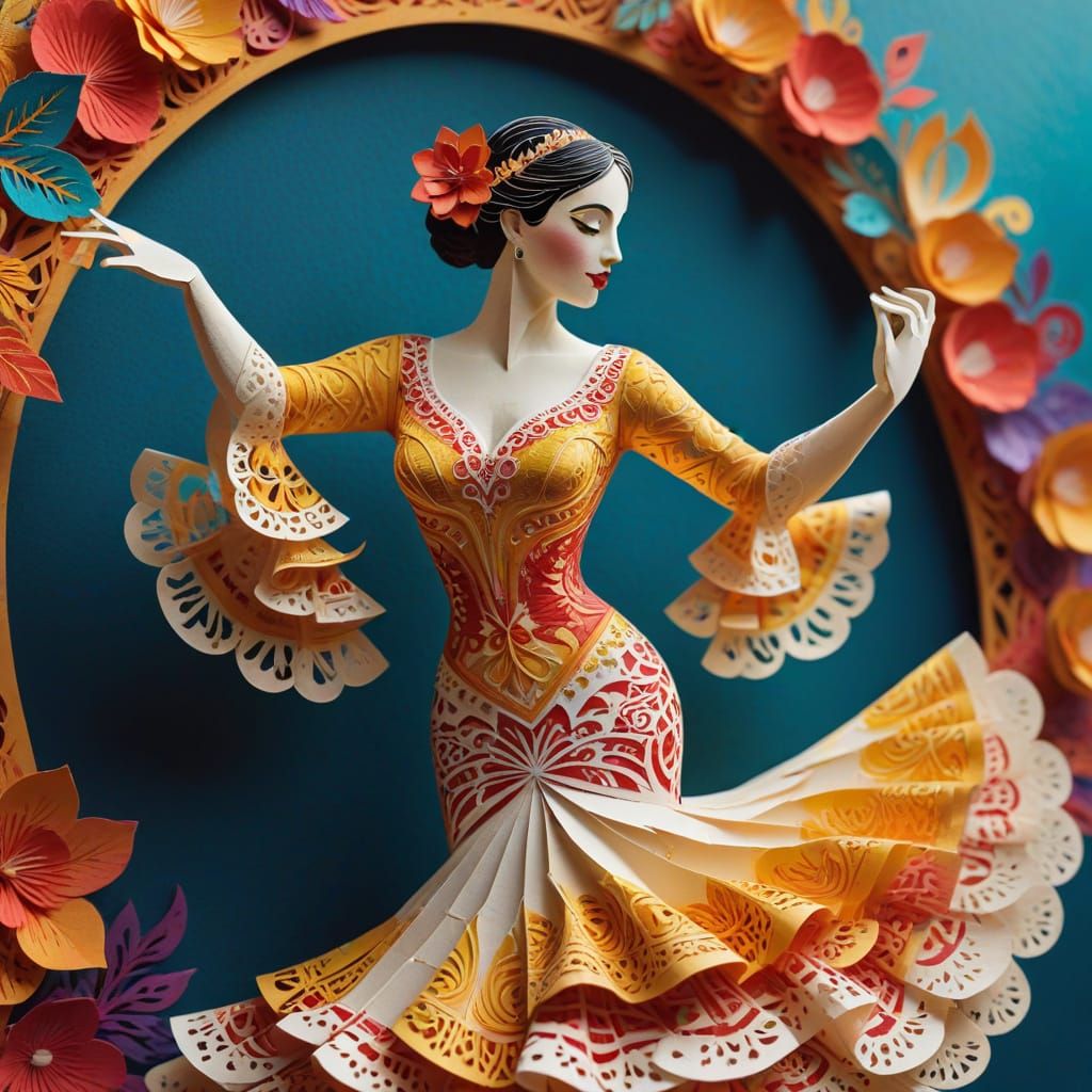 Vibrant Paper Cut Art: Flamenco Dancer
