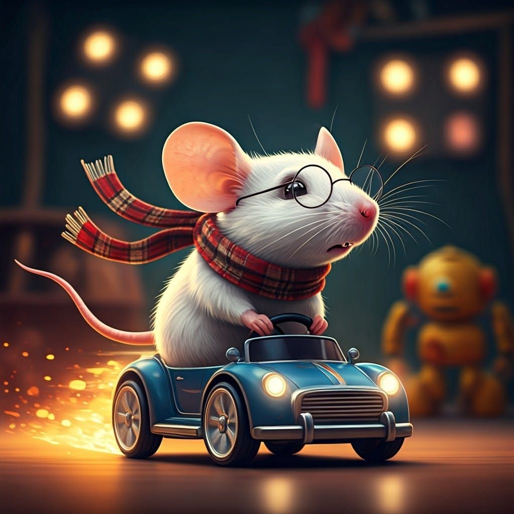 Little Mouse Speeds by in a Toy Car, a Robot Lurks in the Ba...