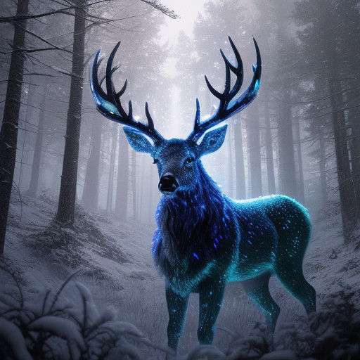 Dark Fantasy Hologram Deer in Snowy Forest