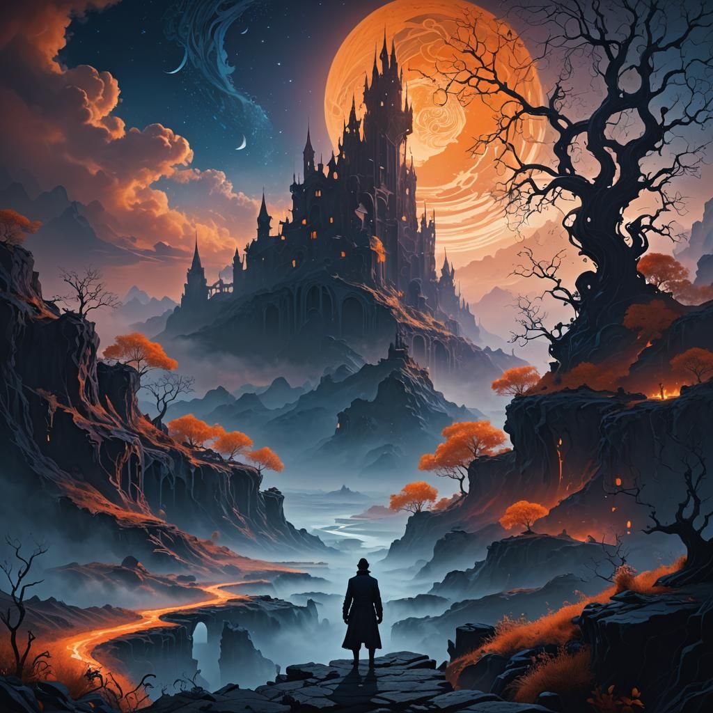 Mystical Silhouette in Dreamlike Landscape