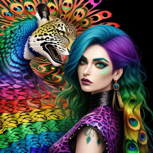 Woman with Dragon Scales and Peacock Hair