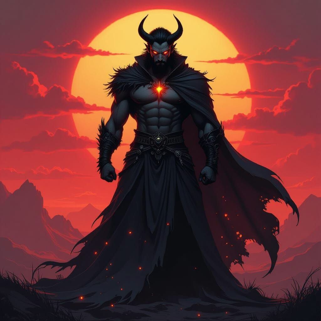 Mystical Half-Demon Silhouette in Giger Style