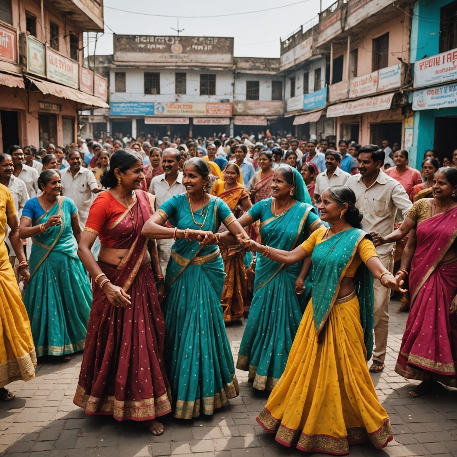 Indian Families Dancing in Town Square Festival