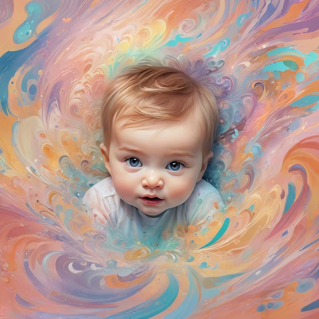 Radiant Baby Portrait in Vibrant Splash Art