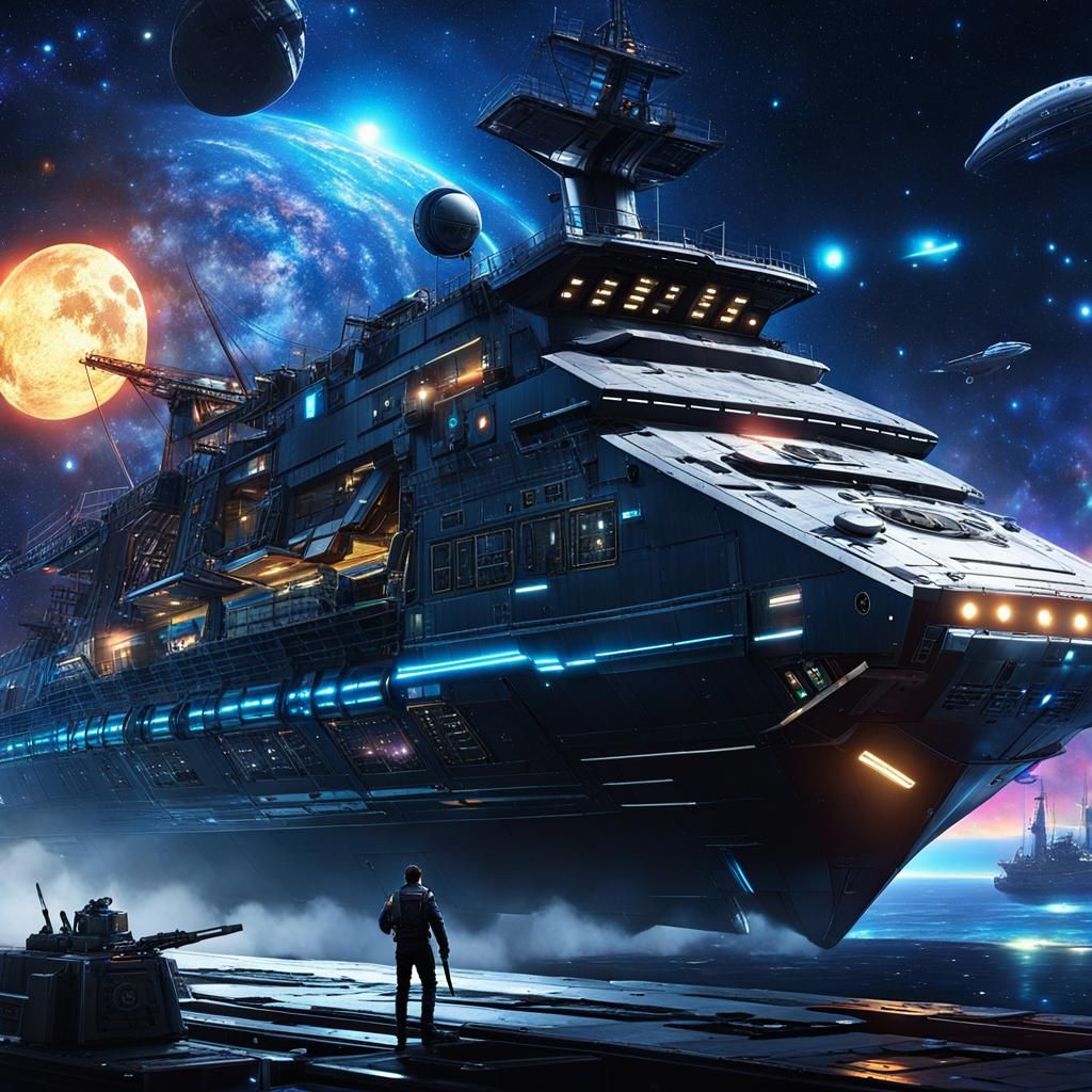 Anime Space Pirate in Steampunk Cyberpunk Galaxy