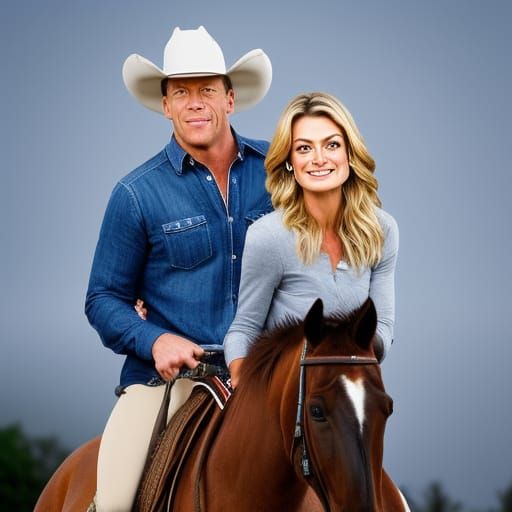 Erin Andrews and Troy Aikman on horseback