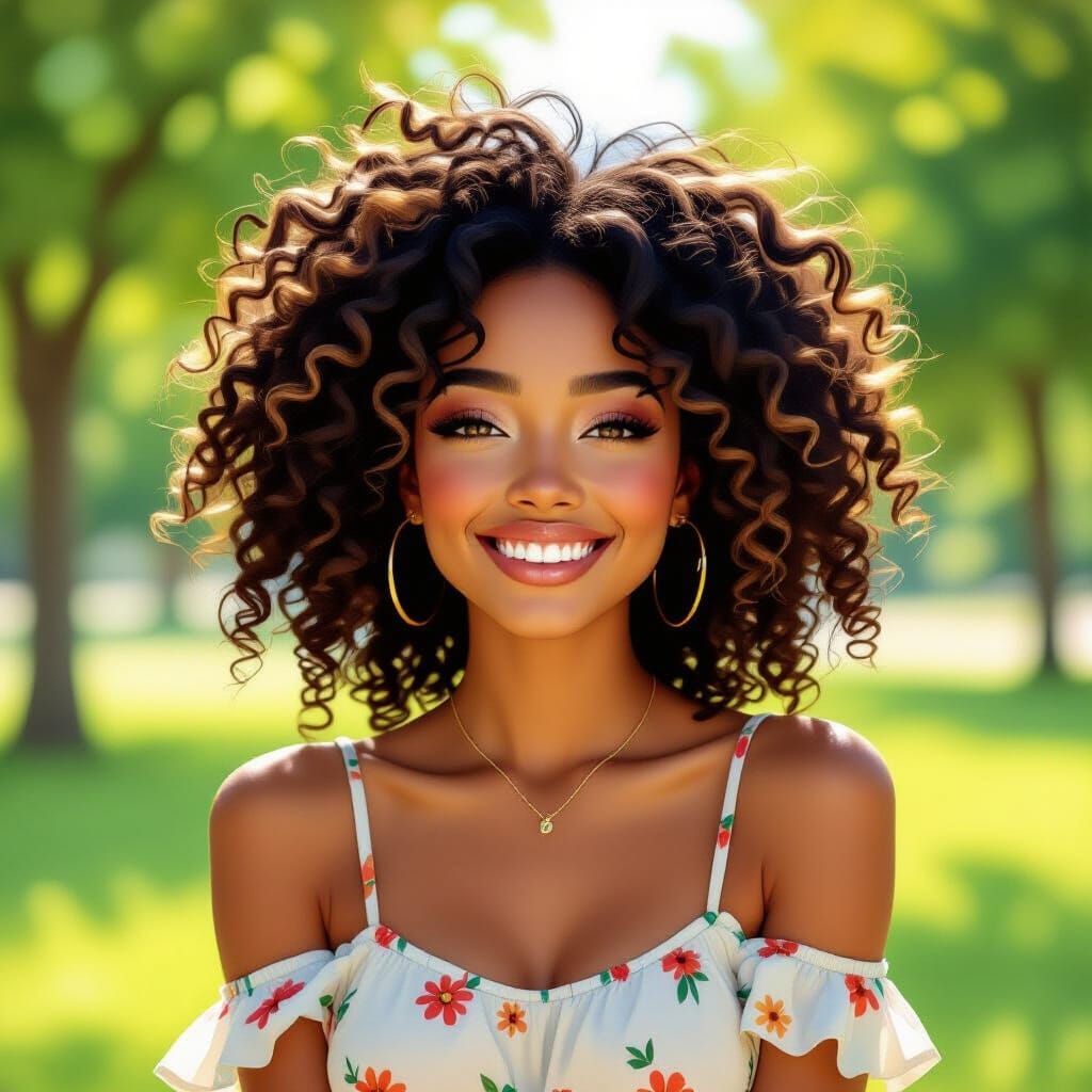 Zahia Portrait with Vibrant Curly Hair