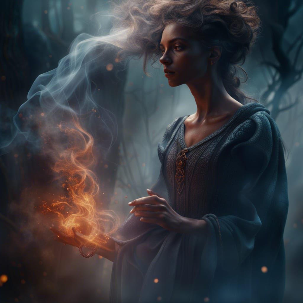 Mystical Woman Disappearing Through Smoke