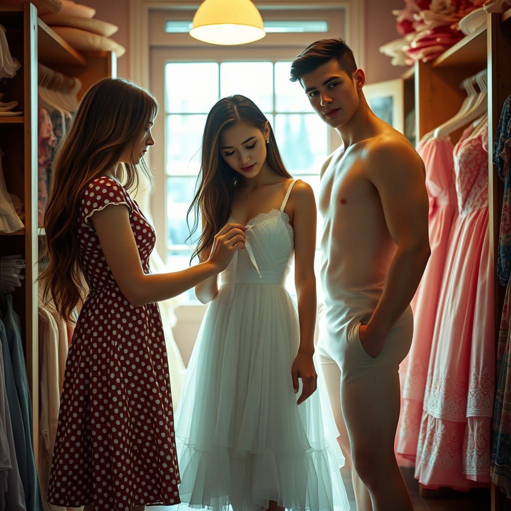 Androgynous Romance in a Vintage Dress Shop