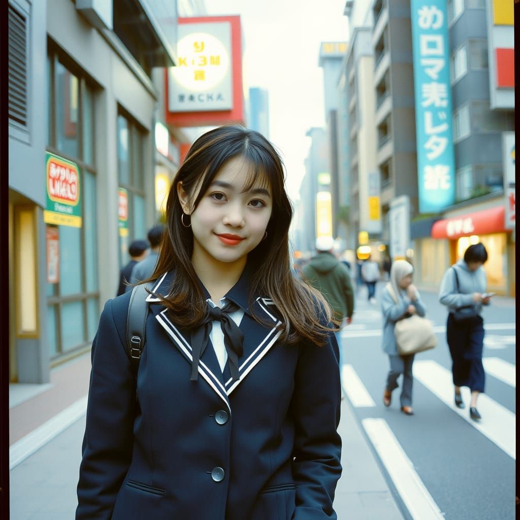 Japanese Schoolgirl in Tokyo with Dacia, Lomo Style