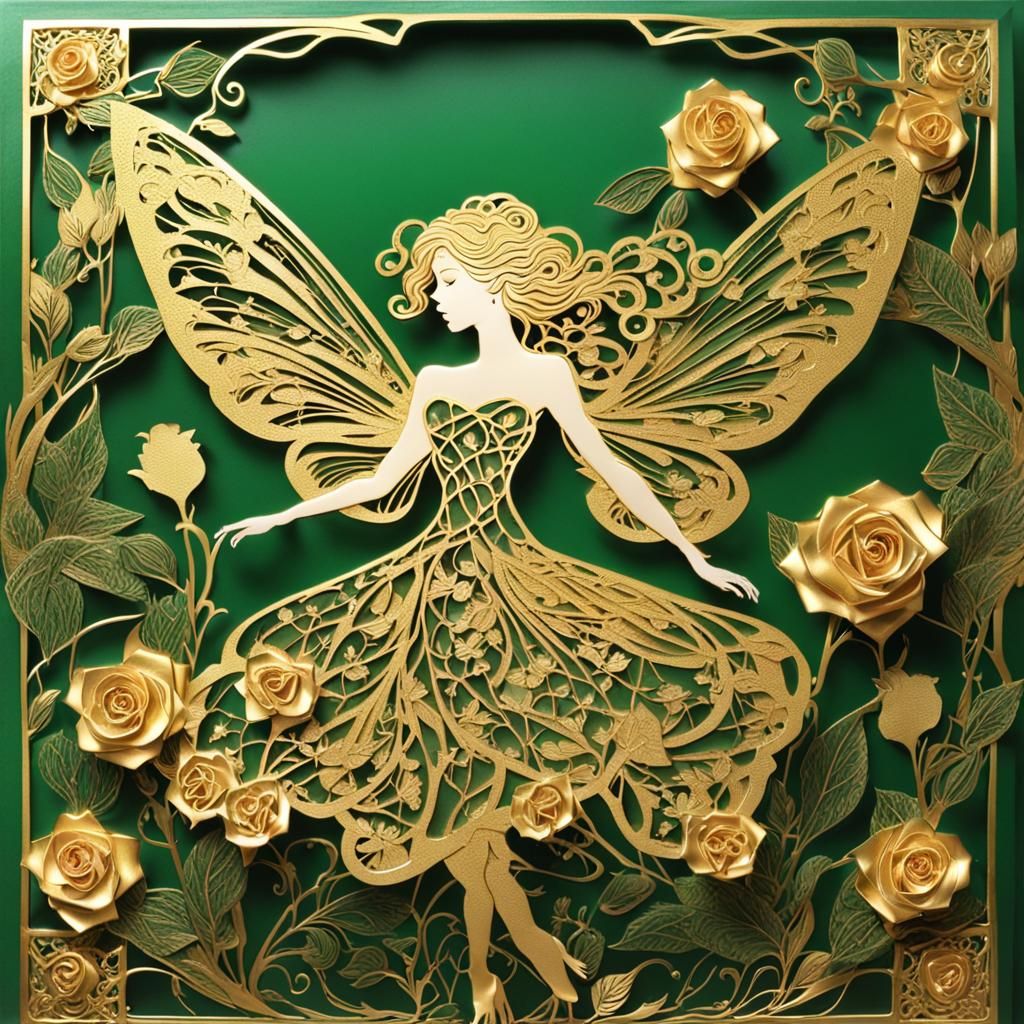 Decoupage Roses Frame a Burtonesque Art Nouveau Fairy
