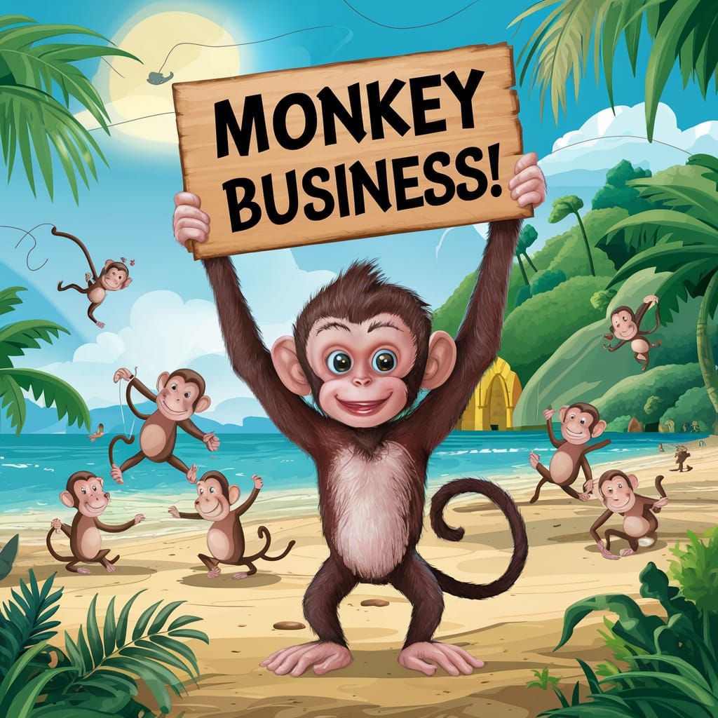 Spider Monkey Sign on a Playful Beach