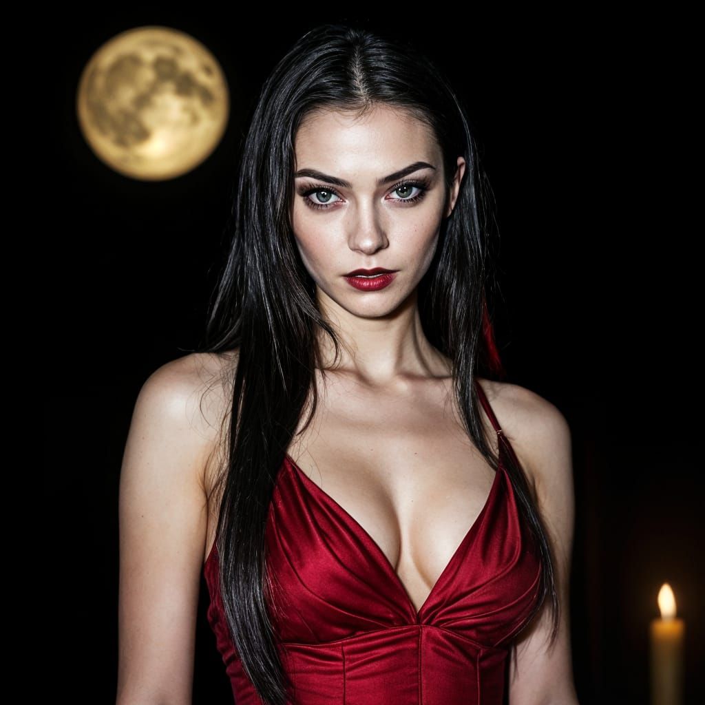 Cinematic Portrait of a Vampire Woman at Night
