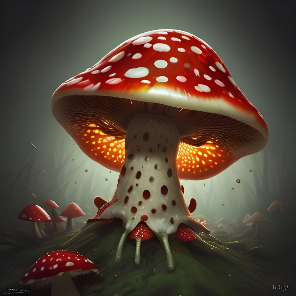 Hyperrealistic Amanita Mushroom Splash Art