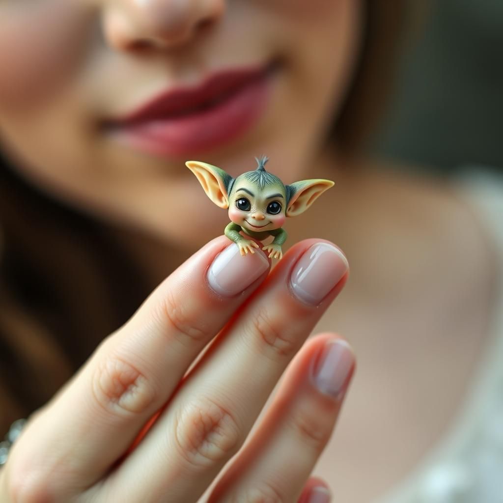 Goblin Perched on Woman's Finger