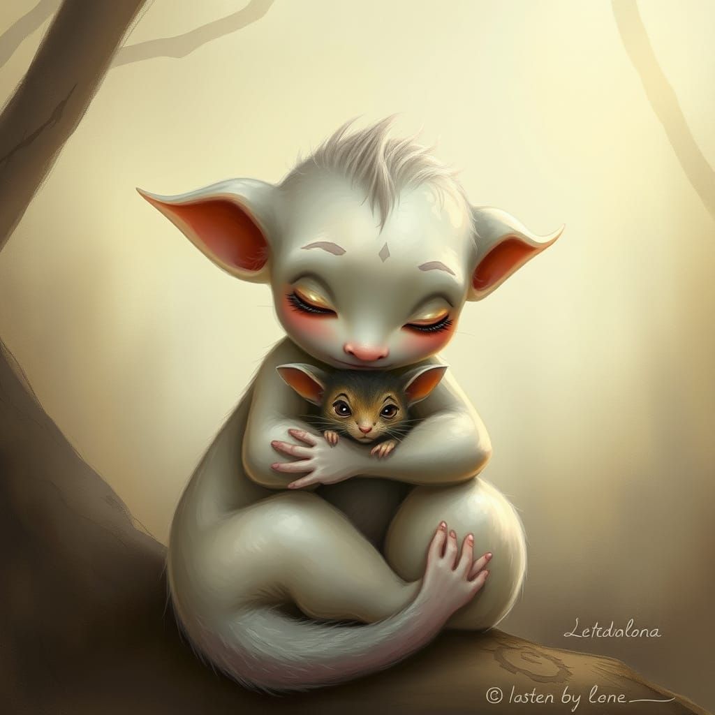 A Duende Comforts a Distraught Mouse in Whimsical Dreamscape...